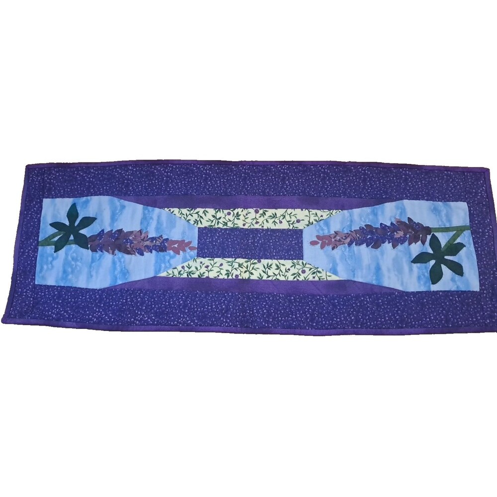 Quilted Table Runner Handmade Purple Lavender Floral Patchwork Cottage 12x32